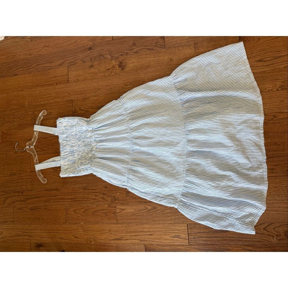 Quince blue and white stripe smocked midi dress small - Picture 10 of 11